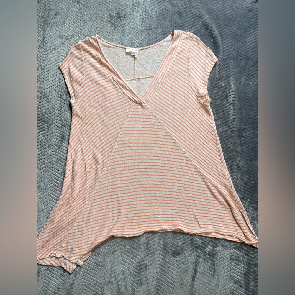 Meadow‎ Rue Linen Blend Stripe Asymmetrical V-Neck Top Large